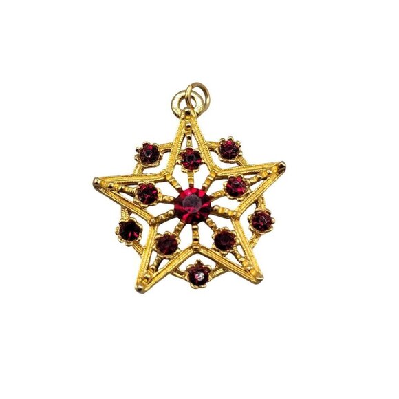 Gold Star Pendant Deep Red Rhinestone Accents Costume Jewelry Accent Piecev - Picture 1 of 9